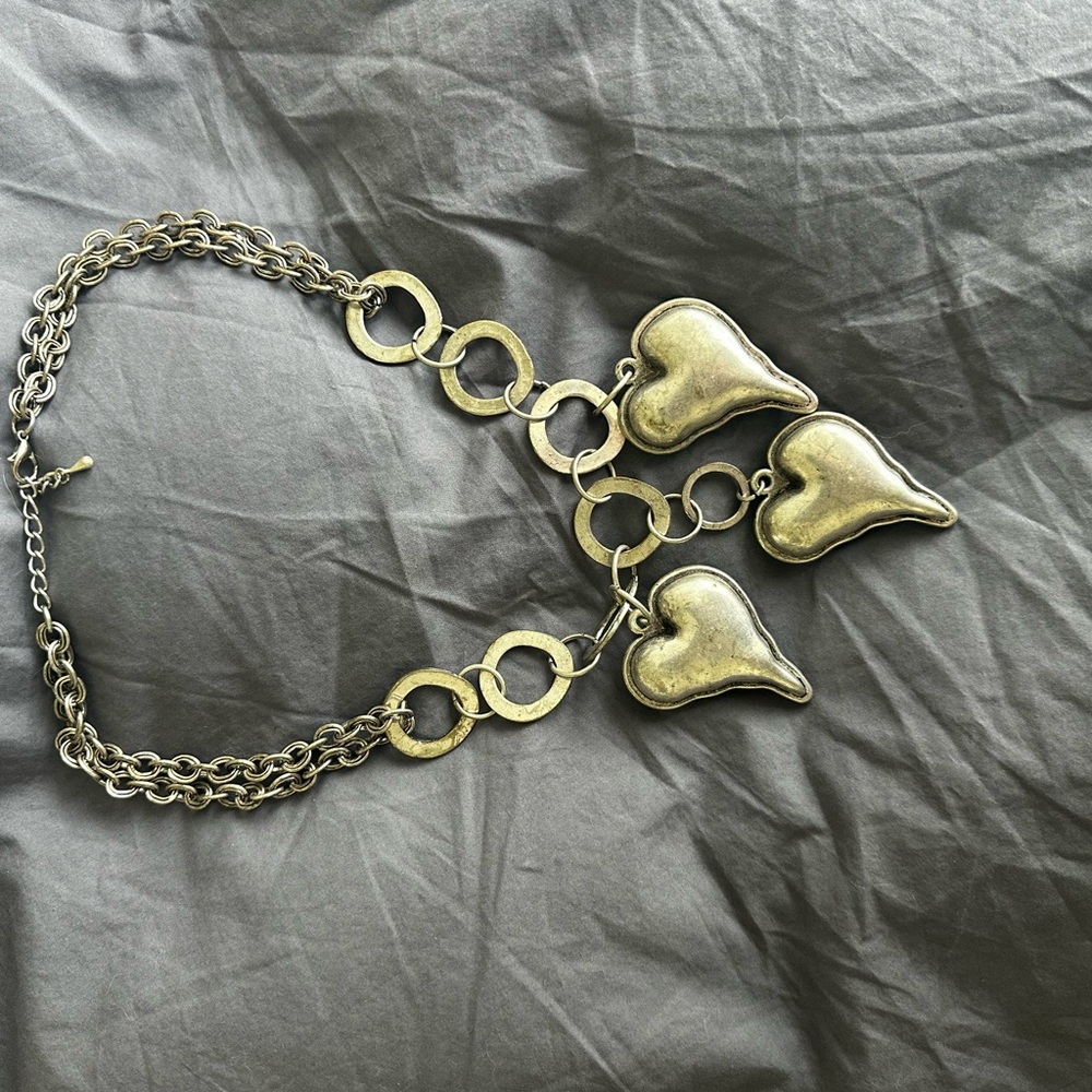 Vintage-Inspired Gold Heart Charm Statement Necklace